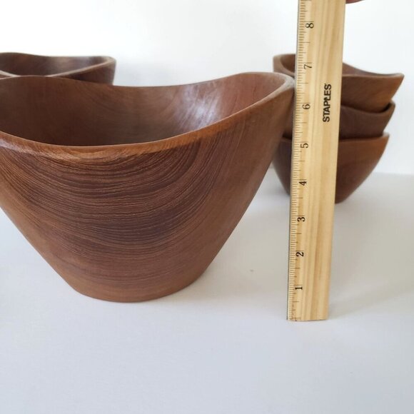 Vtg 60's Dolphin R.H. Macy & Co Thai Teakwood Salad Bowl Set 6 Bowls & Servers - Picture 8 of 15